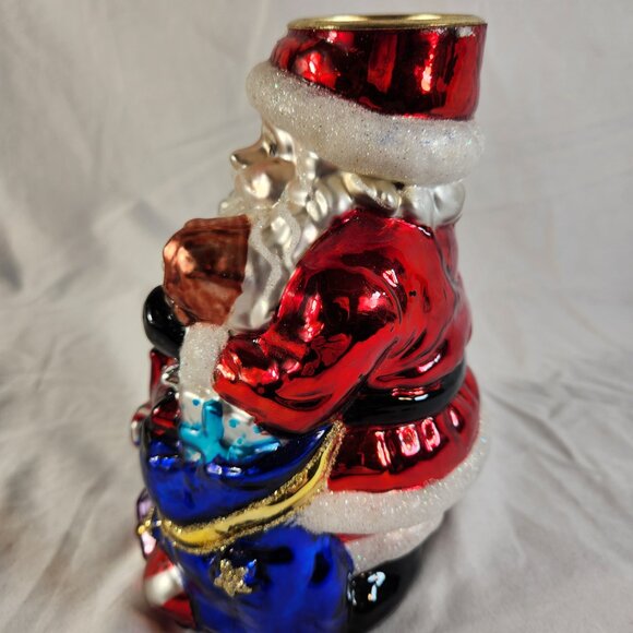 Hand Blown Mercury Glass SANTA CLAUSE Tea Light Candle Holder Handpainted 6" Vtg - Picture 7 of 15